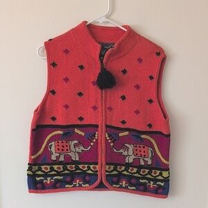 Vintage Lisa Nichols Large 100% Cotton Zip Up Sweater Vest Eclectic Boho Indie